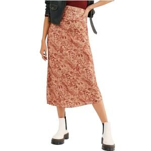 Free People Normani Bias Snake Print Silky Satin A-Line Midi Skirt Brown Size 12